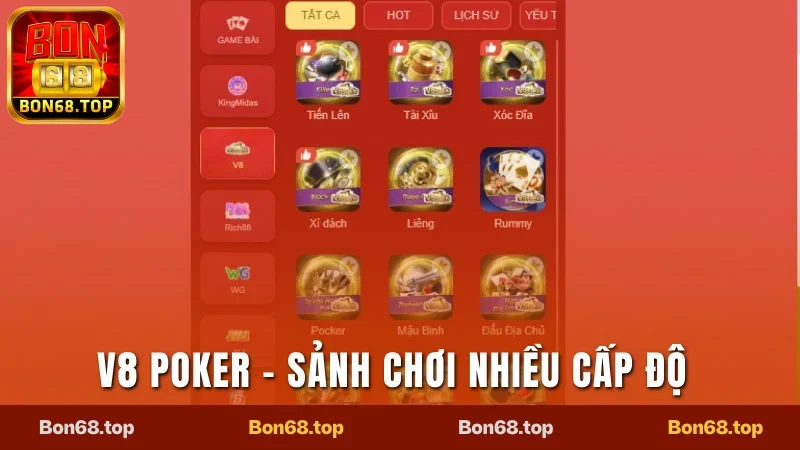 V8 Poker - Sảnh chơi chất lượng, nhiều cấp độ